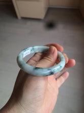 Load image into Gallery viewer, 51.5mm certified 100% natural Type A light green/white with green floating flowers oval jadeite jade bangle AM83-1631