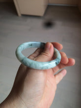 Load image into Gallery viewer, 51.5mm certified 100% natural Type A light green/white with green floating flowers oval jadeite jade bangle AM83-1631