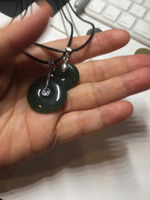 Load image into Gallery viewer, 24.2/116.7mmType A 100% Natural oily dark green/black/gray(老油青) Jadeite Jade Safety Guardian Button donuts couple pendant PC129