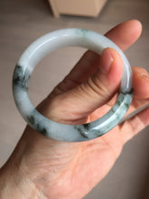Load image into Gallery viewer, 53mm Certified Type A 100% Natural green white with green floating flowers Jadeite Jade bangle AM97-2725