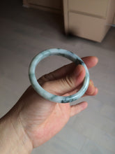 Load image into Gallery viewer, 51.5mm certified 100% natural Type A light green/white with green floating flowers oval jadeite jade bangle AM83-1631