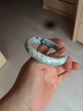 Load image into Gallery viewer, 51.5mm certified 100% natural Type A light green/white with green floating flowers oval jadeite jade bangle AM83-1631