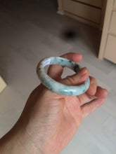 Load image into Gallery viewer, 51.5mm certified 100% natural Type A light green/white with green floating flowers oval jadeite jade bangle AM83-1631