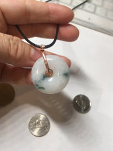 Load image into Gallery viewer, 26.9mm Type A 100% Natural white with green floating flowers Jadeite Safety Guardian Button donuts pendant PD11