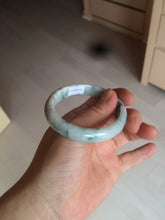 Load image into Gallery viewer, 51.5mm certified 100% natural Type A light green/white with green floating flowers oval jadeite jade bangle AM83-1631