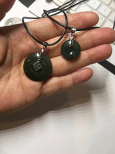 Load image into Gallery viewer, 24.2/116.7mmType A 100% Natural oily dark green/black/gray(老油青) Jadeite Jade Safety Guardian Button donuts couple pendant PC129