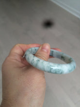 Load image into Gallery viewer, 51.5mm certified 100% natural Type A light green/white with green floating flowers oval jadeite jade bangle AM83-1631