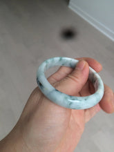 Load image into Gallery viewer, 51.5mm certified 100% natural Type A light green/white with green floating flowers oval jadeite jade bangle AM83-1631