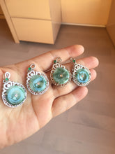 Load image into Gallery viewer, Type A 100% Natural dark green with green floating flowers Jadeite Jade Safety Guardian Button donuts Pendant group X138
