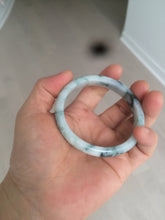 Load image into Gallery viewer, 51.5mm certified 100% natural Type A light green/white with green floating flowers oval jadeite jade bangle AM83-1631