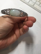 Load image into Gallery viewer, Size 52-58mm 100% natural type A light green purple jadeite jade cabochon beads open Cuff bracelet PB218