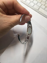 Load image into Gallery viewer, Size 52-58mm 100% natural type A light green purple jadeite jade cabochon beads open Cuff bracelet PB218