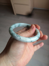 Load image into Gallery viewer, 55.5mm certificated Type A 100% Natural light green/white with green floating flowers Jadeite Jade bangle AM82-1632