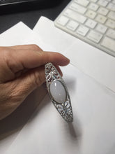Load image into Gallery viewer, Size 52-58mm 100% natural type A light purple white jadeite jade cabochon beads open Cuff bracelet PB219