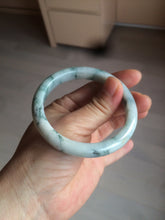 Load image into Gallery viewer, 55.5mm certificated Type A 100% Natural light green/white with green floating flowers Jadeite Jade bangle AM82-1632