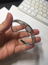 Load image into Gallery viewer, Size 52-58mm 100% natural type A light purple white jadeite jade cabochon beads open Cuff bracelet PB219