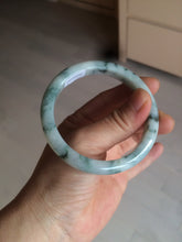 Load image into Gallery viewer, 55.5mm certificated Type A 100% Natural light green/white with green floating flowers Jadeite Jade bangle AM82-1632