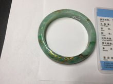 Load image into Gallery viewer, 54.8mm certified 100% natural Type A sunny green carved and golden-painted jadeite jade bangle BH134-4662