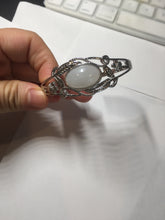 Load image into Gallery viewer, Size 52-58mm 100% natural type A light purple white jadeite jade cabochon beads open Cuff bracelet PB220