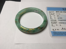 Load image into Gallery viewer, 54.8mm certified 100% natural Type A sunny green carved and golden-painted jadeite jade bangle BH134-4662