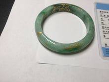 Load image into Gallery viewer, 54.8mm certified 100% natural Type A sunny green carved and golden-painted jadeite jade bangle BH134-4662
