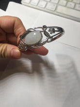 Load image into Gallery viewer, Size 52-58mm 100% natural type A light purple white jadeite jade cabochon beads open Cuff bracelet PB220