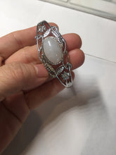 Load image into Gallery viewer, Size 52-58mm 100% natural type A light purple white jadeite jade cabochon beads open Cuff bracelet PB220