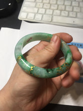 Load image into Gallery viewer, 54.8mm certified 100% natural Type A sunny green carved and golden-painted jadeite jade bangle BH134-4662