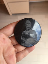 Load image into Gallery viewer, 100% natural black jadeite jade(Wuji, 乌鸡) Guanyin (观音) safe and sound pendant/worry stone/decor BM38