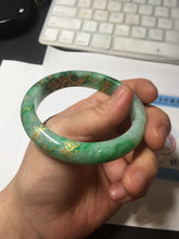 Load image into Gallery viewer, 54.8mm certified 100% natural Type A sunny green carved and golden-painted jadeite jade bangle BH134-4662
