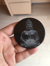 Load image into Gallery viewer, 100% natural black jadeite jade(Wuji, 乌鸡) Guanyin (观音) safe and sound pendant/worry stone/decor BM38