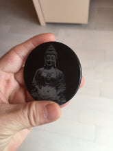 Load image into Gallery viewer, 100% natural black jadeite jade(Wuji, 乌鸡) Guanyin (观音) safe and sound pendant/worry stone/decor BM38