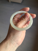 Load image into Gallery viewer, 52.9mm Certified 100% Natural icy white light yellow crystal sugar color(黄冰糖) slim round cut nephrite jade bangle HN45-9177