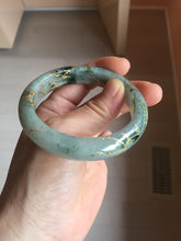 Load image into Gallery viewer, 54.2mm certified 100% natural Type A sunny green gray carved and golden-painted round cut jadeite jade bangle PJ66