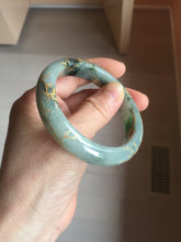 Load image into Gallery viewer, 54.2mm certified 100% natural Type A sunny green gray carved and golden-painted round cut jadeite jade bangle PJ66