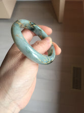 Load image into Gallery viewer, 54.2mm certified 100% natural Type A sunny green gray carved and golden-painted round cut jadeite jade bangle PJ66