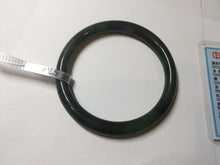 Load image into Gallery viewer, 57.6mm Certified 100% Natural Dark Green/Black Green Ink Painting (绿水墨) Round Cut Nephrite (Wulanhai 乌兰海碧玉) Bangle HN169-7335