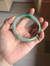 Load image into Gallery viewer, 54.2mm certified 100% natural Type A sunny green gray carved and golden-painted round cut jadeite jade bangle PJ66