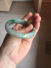 Load image into Gallery viewer, 54.2mm certified 100% natural Type A sunny green gray carved and golden-painted round cut jadeite jade bangle PJ66