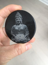 Load image into Gallery viewer, 100% natural black jadeite jade(Wuji, 乌鸡) Guanyin (观音) safe and sound pendant/worry stone/decor BM38