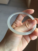 Load image into Gallery viewer, 59mm Certified 100% Natural icy white/gray/pale pink(淡藕粉) slim round cut nephrite jade bangle HN43-9200