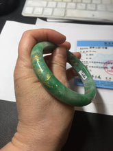 Load image into Gallery viewer, 58mm certified 100% natural Type A sunny green carved and golden-painted jadeite jade bangle BH136-9892
