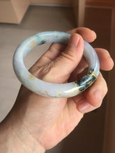 Load image into Gallery viewer, 58mm 100% Natural type A green purple white carved flowers and golden-painted round cut Jadeite Jade bangle PJ64