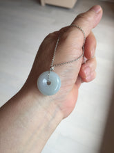 Load image into Gallery viewer, 16.2-18.8mm Type A 100% Natural icy watery light green white Jadeite Jade Safety Guardian Button donuts couple pendant PC132