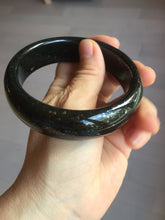 Load image into Gallery viewer, 60mm 100% Natural dark green/black meteorite Stellar Night sky broad style nephrite Jade bangle HF115-1247