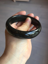 Load image into Gallery viewer, 60mm 100% Natural dark green/black meteorite Stellar Night sky broad style nephrite Jade bangle HF115-1247