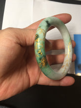 Load image into Gallery viewer, 55.5mm certified 100% natural Type A sunny green purple white carved and golden-painted chubby round cut jadeite jade bangle BH137-4720