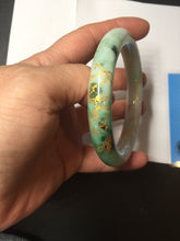 Load image into Gallery viewer, 55.5mm certified 100% natural Type A sunny green purple white carved and golden-painted chubby round cut jadeite jade bangle BH137-4720