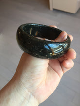 Load image into Gallery viewer, 61mm 100% Natural dark green/black meteorite Stellar Night sky broad style nephrite Jade bangle HF92-1032