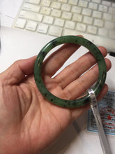 Load image into Gallery viewer, 58.4mm Certified 100% Natural Fresh Young Green/Dark Green/Black Green Ink Painting (绿水墨) Round Cut Nephrite (Wulanhai 乌兰海碧玉) Bangle HN172-7314